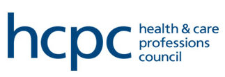 HCPC Health & Care Professions Council official logo in blue text.
